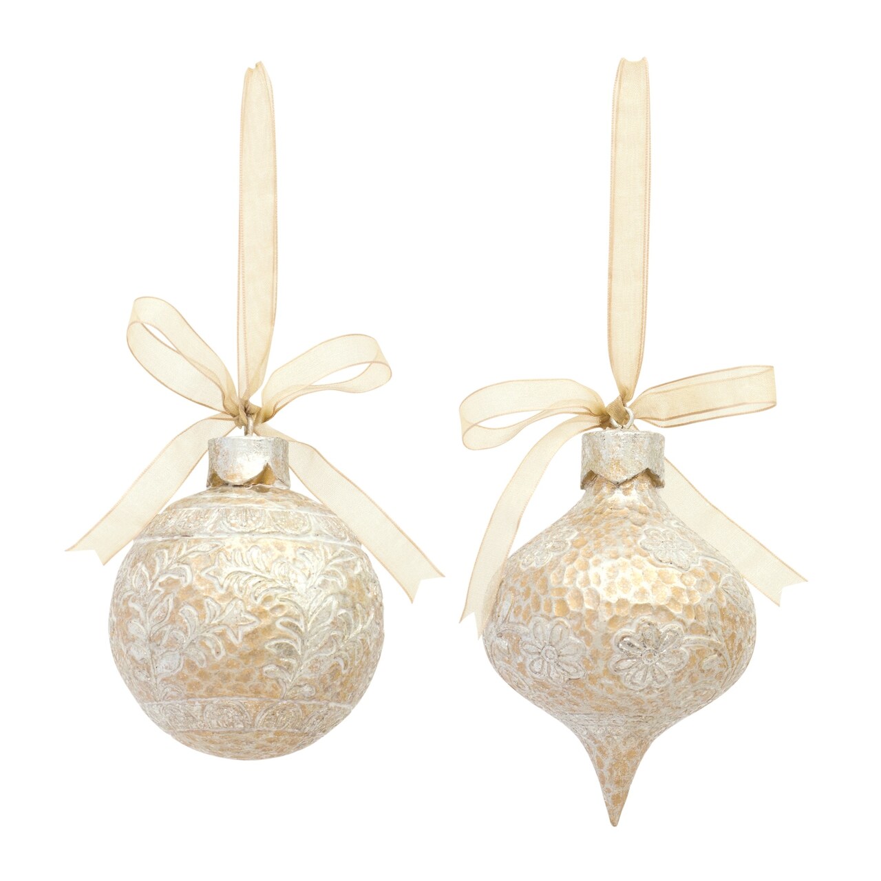 Melrose 12ct Gold and Silver Floral Christmas Ball and Onion Ornaments 4.75"